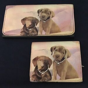 Dog Lovers Gift Set of 2 Trifold Wallets Chocolate Labradors Sm & Lge Size NWT.